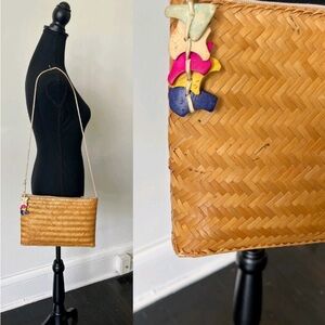 Vintage Lord & Taylor Beige Straw Bag 1970’s Boho Crossbody Purse 70’s Designer